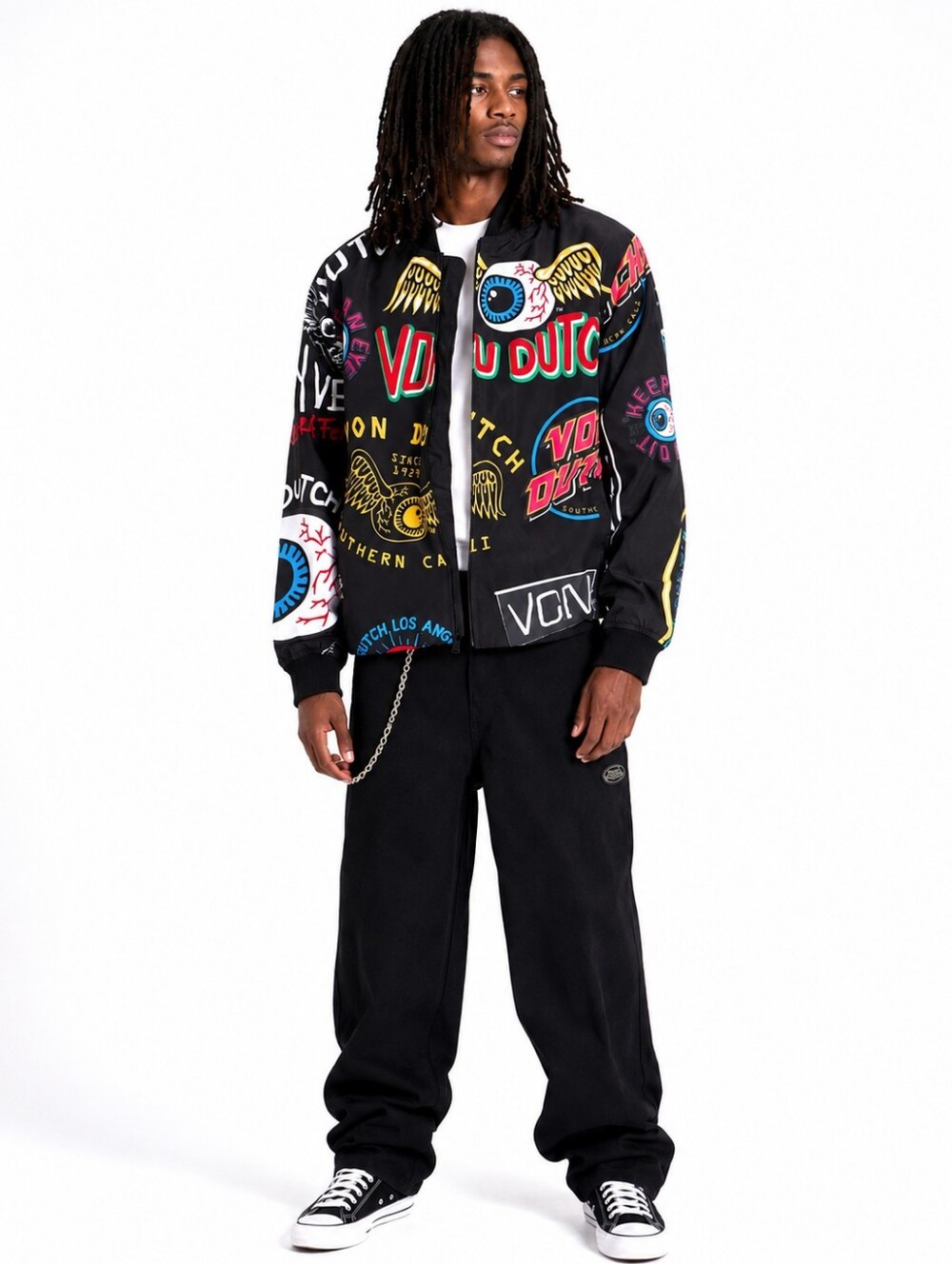 VON DUTCH All Over Logo Jacket Mens LARGE Windbreaker NWT